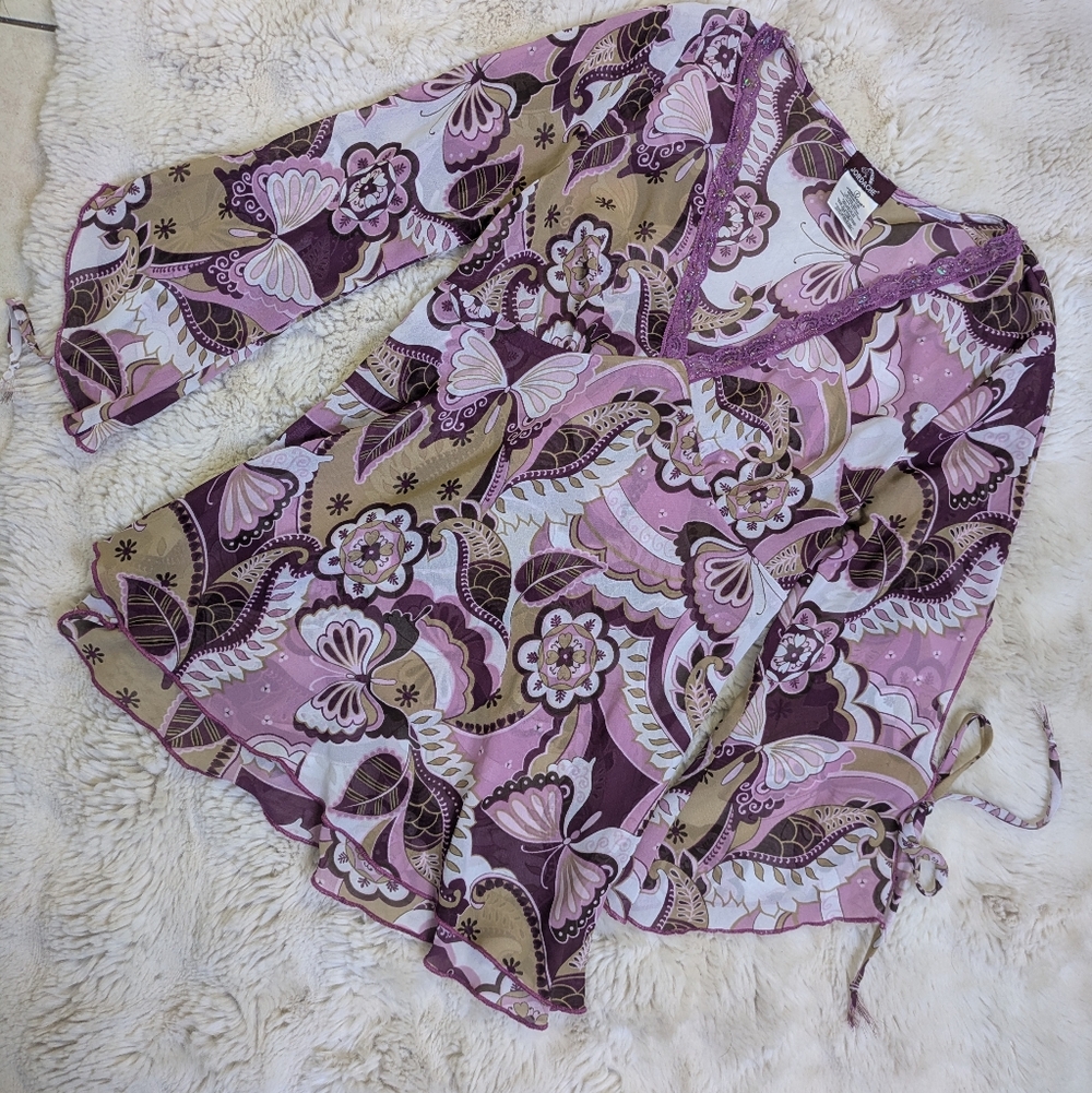 Jordache Y2K Butterfly Bell Sleeve Blouse